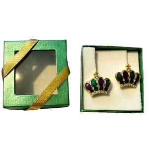 Mardi Gras Crown Earrings New in Box